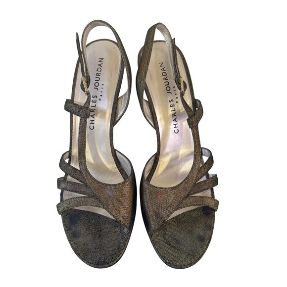 Charles Jourdan Women's Slingback Iridescent Bronze Open Toe Stiletto Heels 8 - Picture 2 of 7